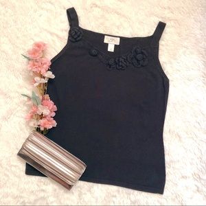 Black LOFT Tank with Crocheted Flower Detail